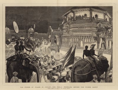 Der Prinz von Wales in Ceylon, die öffentliche Perehara vor dem Prinzen, Kandy von Joseph Nash